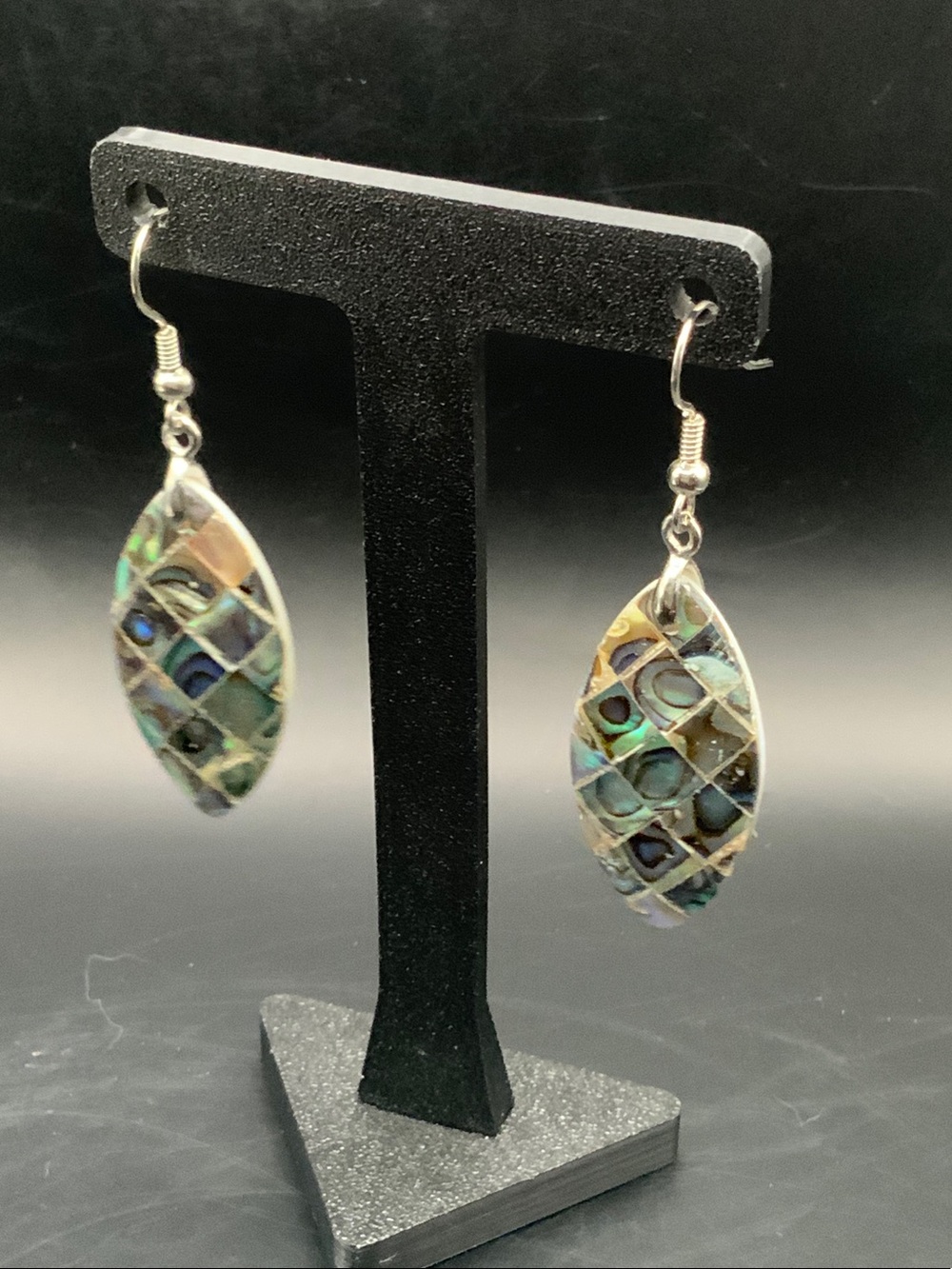 Abalone Inlay Dangle Earrings - Iridescent Green